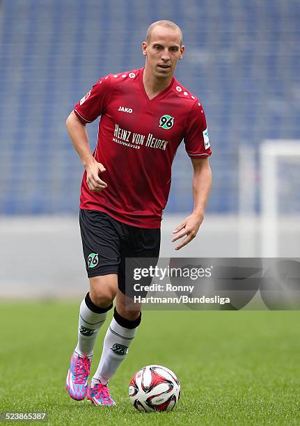 Jan Schlaudraff of Hanover in action during the Hannover 96 Media Day for DFL at the HDI-Arena on July 08, 2014 in Hannover, Germany.