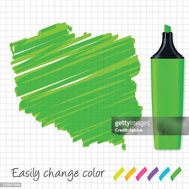 poland map hand drawn on grid paper, green highlighter - poland stock illustrations