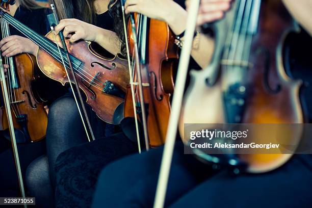 female violinists preparing for classical concert - musical instrument string stock pictures, royalty-free photos & images