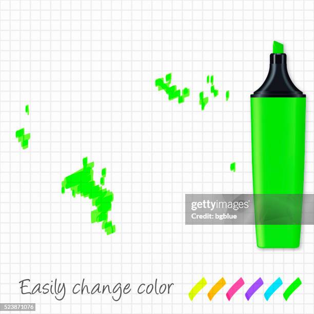 seychelles map hand drawn on grid paper, green highlighter - seychelles stock illustrations