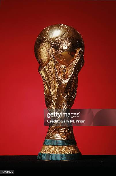 The FIFA World Cup trophy during the Adidas 2002 FIFA World Cup commercial filming held in Heyford, Oxfordshire, England in January 2002.