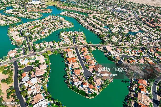 scottsdale phoenix arizona suburban housing development neighborhood - aerial view - phoenix arizona aerial stock pictures, royalty-free photos & images