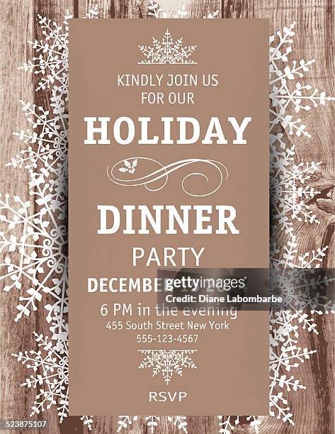 stockillustraties, clipart, cartoons en iconen met wood snowflake christmas dinner invitation template - christmas invite