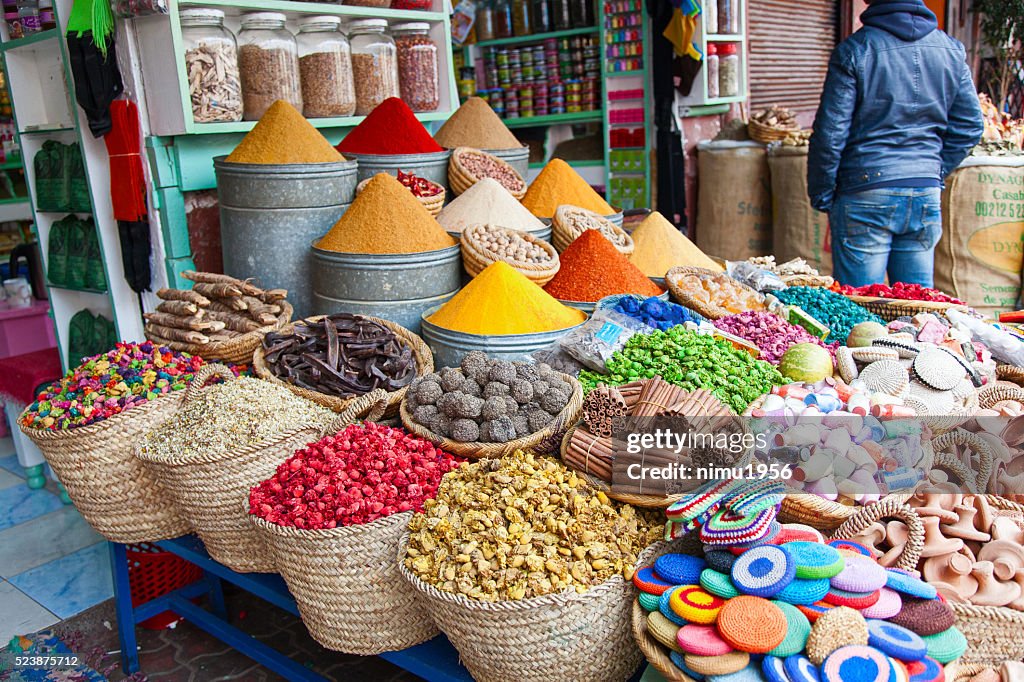 Herbs and dry flowers on a traditional Moroccan market