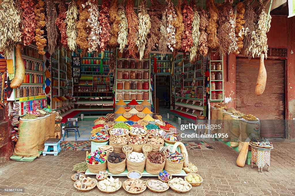 Herbs and dry flowers on a traditional Moroccan market