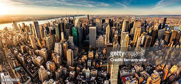 new york city panoramic aerial view - grand central station manhattan stock pictures, royalty-free photos & images