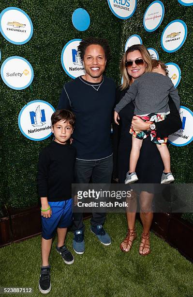 Galaxy analyst for TWC SportsNet Cobi Jones , Kim Reese and children attend Safe Kids Day at Smashbox Studios on April 24, 2016 in Culver City,...