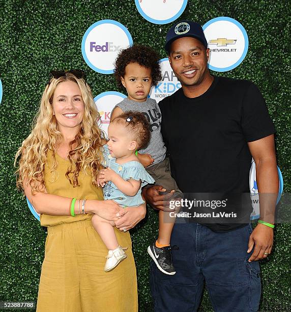 CaCee Cobb, Donald Faison, Wilder Frances Faison and Rocco Faison attend Safe Kids Day at Smashbox Studios on April 24, 2016 in Culver City,...