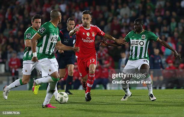 Benfica's forward from Brazil Jonas with Rio Ave FC's midfielder Alhassan Wakaso in action during the Primeira Liga match between Rio Ave FC and SL...