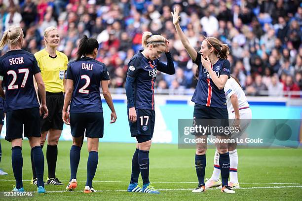 Lisa Dahlkvist of PSG is dejected during the UEFA women's Champions League semi-final match between Olympique Lyonnais and Paris Saint-Germain at...