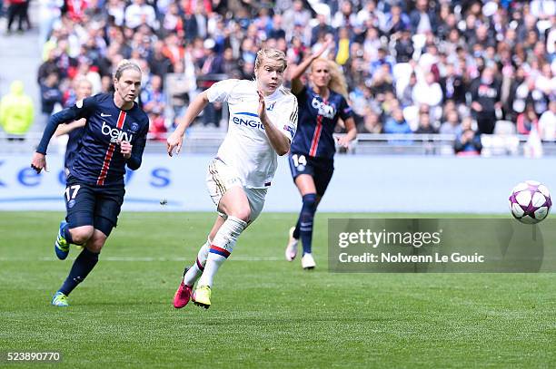 Ada Hegerberg of Lyon and Lisa Dahlkvist of PSG during the UEFA women's Champions League semi-final match between Olympique Lyonnais and Paris...