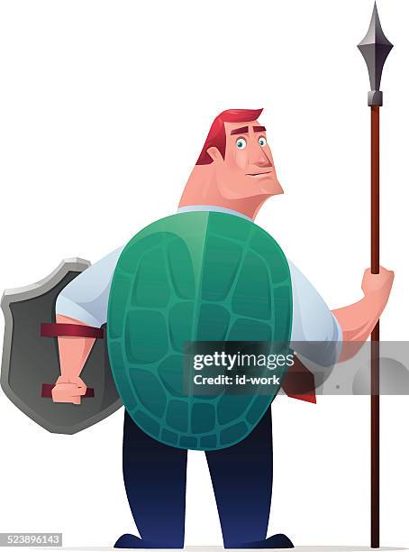 illustrazioni stock, clip art, cartoni animati e icone di tendenza di tartaruga soldato - difesa