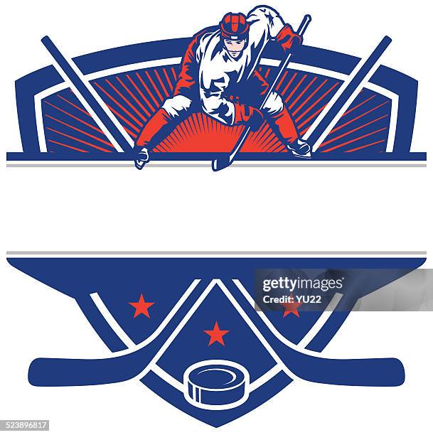 eishockey-face-off-wappen - one man only stock illustrations stock-grafiken, -clipart, -cartoons und -symbole