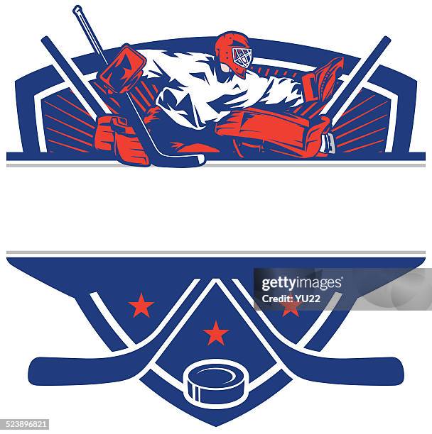 ilustraciones, imágenes clip art, dibujos animados e iconos de stock de cresta portero de hockey sobre hielo - goalie stick