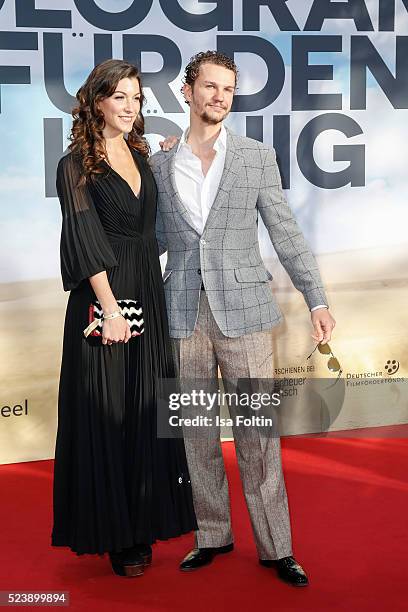 Austrian actress Amira El Sayed and actor and producer Arcadiy Golubovich attend the German premiere for the film 'A Hologram for the King' at...