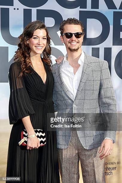 Austrian actress Amira El Sayed and actor and producer Arcadiy Golubovich attend the German premiere for the film 'A Hologram for the King' at...