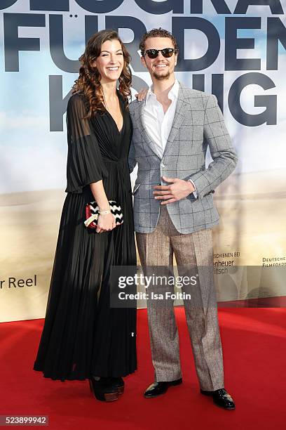 Austrian actress Amira El Sayed and actor and producer Arcadiy Golubovich attend the German premiere for the film 'A Hologram for the King' at...