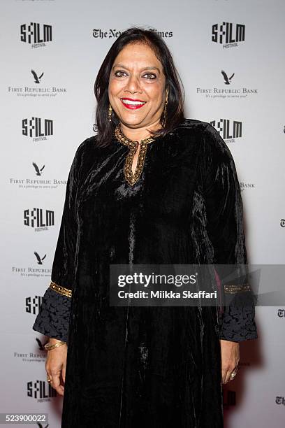 Director Mira Nair arrives at the special screening of "Monsoon Wedding" at 59th San Francisco International Film Festival Castro Theater on April...