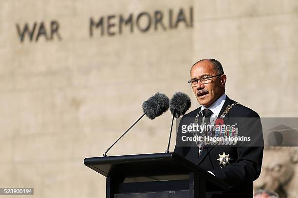 Governor-General Sir Jerry Mateparae speaks during the National Commemoration Service at Pukeahu National War Memorial Park on April 25, 2016 in...