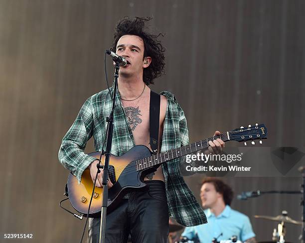 Musicians Matthew Healy and George Daniel of The 1975 perform onstage during day 3 of the 2016 Coachella Valley Music & Arts Festival Weekend 2 at...