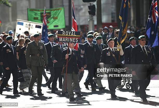 War veterans take part in the ANZAC parade to mark the centenary of the Gallipoli landings in Sydney on April 25, 2016 Thousands attended moving dawn...