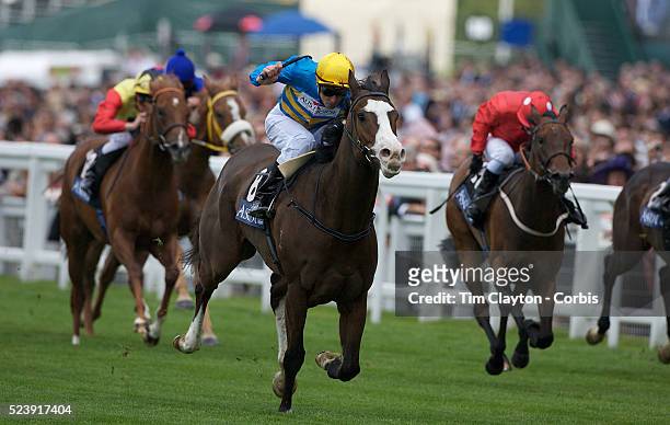 "Australian horse Scenic Blast ridden by Steve Arnold winning The King's Stand Stakes, The British leg of the global sprint challenge, at Royal Ascot...