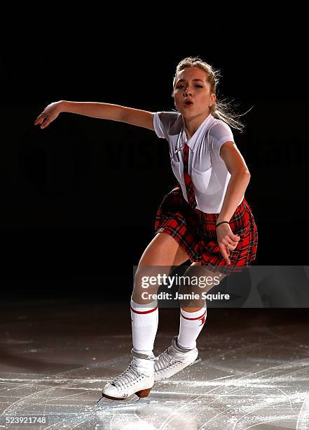 Elena Radionova of Team Europe performs during an exhibition on day 3 of the 2016 KOSE Team Challenge Cup at Spokane Arena on April 24, 2016 in...
