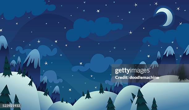 kalte winter nacht - moon drawing stock-grafiken, -clipart, -cartoons und -symbole