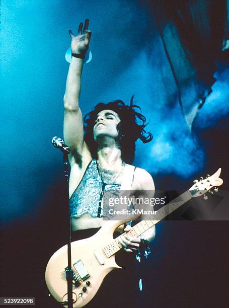 Prince performs onstage during his "Lovesexy" tour at Madison Square Garden in October 1988 in New York City.