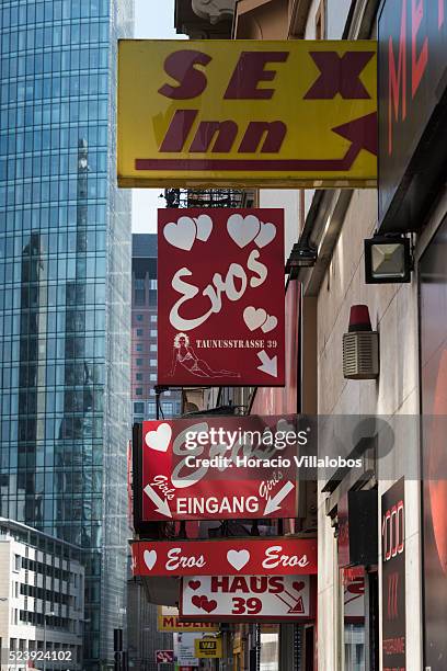 Brothels in the Red-light district, Frankfurt, Germany, 29 September 2014. The Red-light district area in Frankfurt is known as Bahnhofsviertel,...