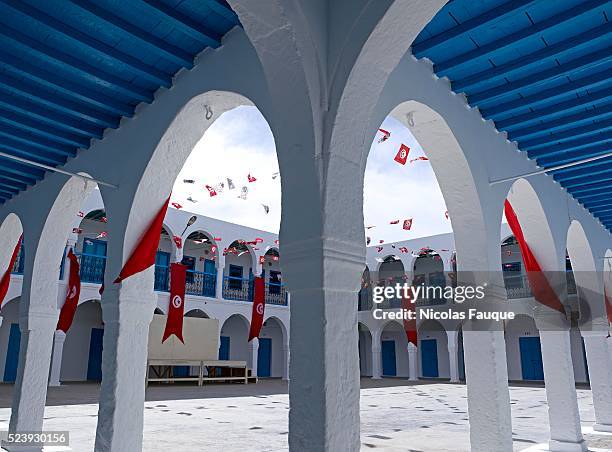 The caravanserai of the synagogue of Ghriba during the annual Jewish pilgrimage in the village of Erriadh or Hara Sghira on the Djerba Island -...