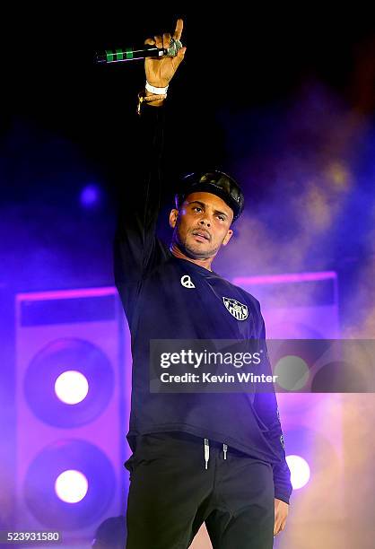 Musician Walshy Fire of Major Lazer performs onstage during day 3 of the 2016 Coachella Valley Music & Arts Festival Weekend 2 at the Empire Polo...