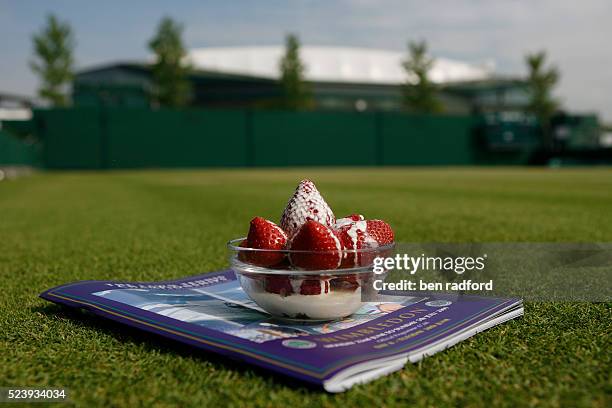 Strawberries at Wimbledon, on Day 9 of the 2009 WImbledon Tennis Championships at the All England Lawn Tennis and Croquet Club in Wimbledon, London,...