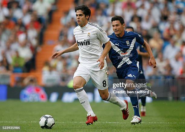 Kaka of Real Madrid and Pablo Sicillia of Tenerife during the La Liga 1st Division match between Real Madrid and C.D.Tenerife at the Stadio Santiago...