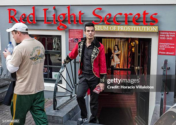 Museum of Prostitution in the Red Light district, Amsterdam, The Netherlands, 25 April 2014. Although attracting large number of tourists, window...