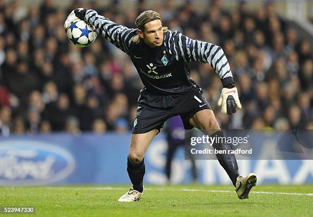 Goalkeeper Tim Wiese of Werder Bremen during the UEFA Champions League Group A match between Tottenham Hotspur and Werder Bremen at White Hart Lane...