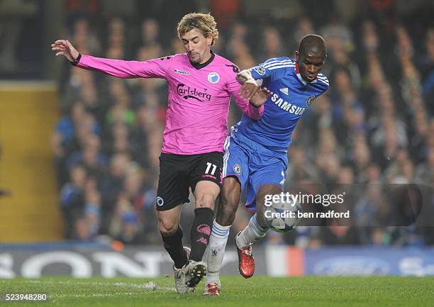 Ramires of Chelsea and Cesar Santin of FC Copenhagen during the UEFA Champions League Round of Sixteen, 2nd Leg match between Chelsea and FC...