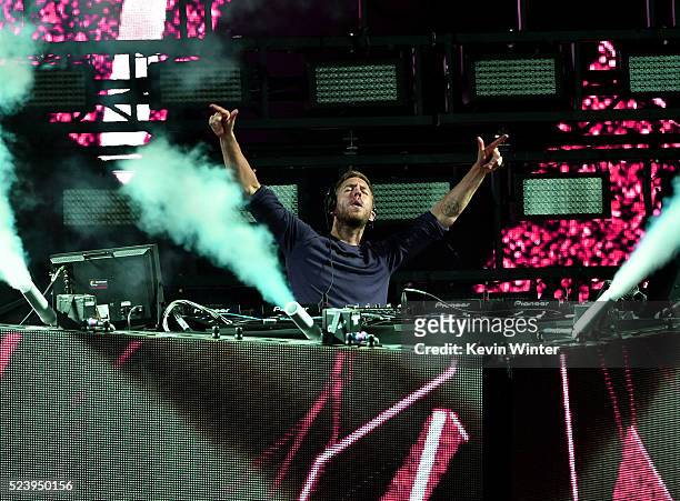 Calvin Harris performs onstage during day 3 of the 2016 Coachella Valley Music & Arts Festival Weekend 2 at the Empire Polo Club on April 24, 2016 in...