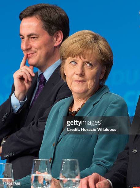 Among prominent support and good humor, German Chancellor Angela Merkel kicks off CDU European election campaign in Frankfurt, Germany, 30 April...