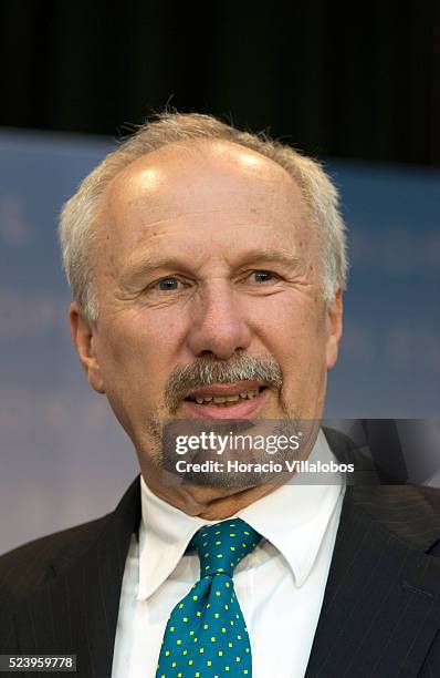 Ewald Nowotny, president of the Oesterreichische Nationalbank attends the Generation Euro Students' Award ceremony at European Central Bank...