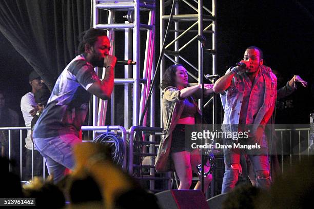 Rapper Kendrick Lamar and recording artist Anderson .Paak perform onstage during day 3 of the 2016 Coachella Valley Music & Arts Festival Weekend 2...