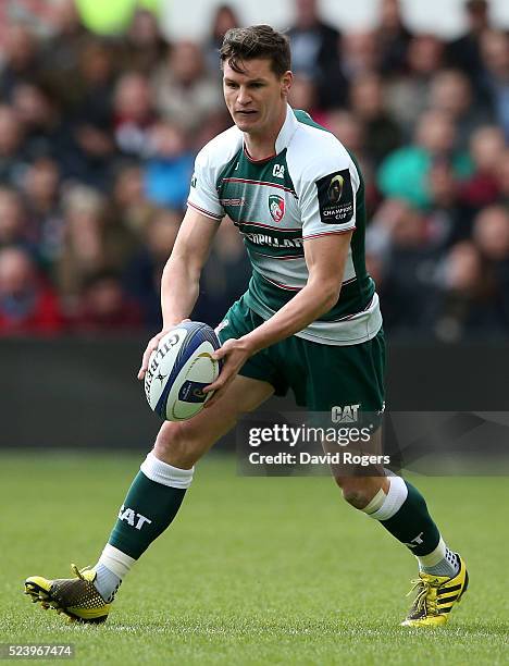 Freddie Burns of Leicester runs with the ball during the European Rugby Champions Cup semi final match between Leicester Tigers and Racing 92 at the...