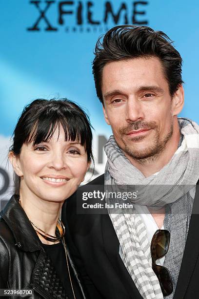 German actor Philipp Christopher and guest attend the German premiere for the film 'A Hologram for the King' at Zoopalast on April 24, 2016 in...