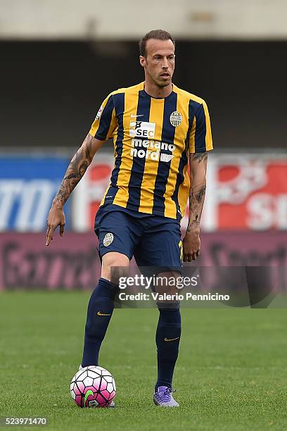 Evangelos Moras of Hellas Verona FC in action during the Serie A match between Hellas Verona FC and Frosinone Calcio at Stadio Marc'Antonio Bentegodi...