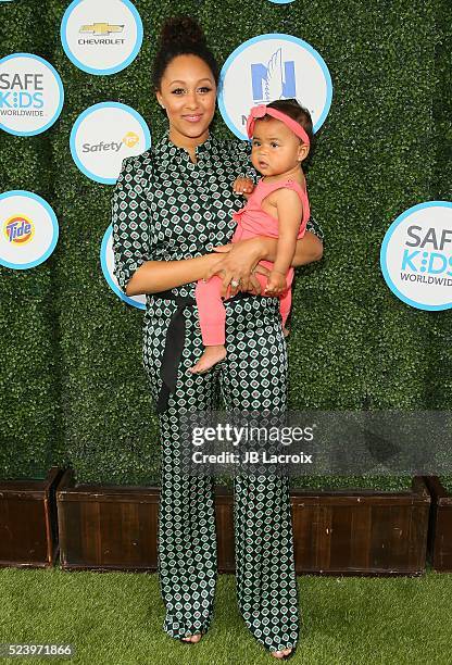 Tamera Mowry and Ariah Talea Housley attend Safe Kids Day at Smashbox Studios on April 24, 2016 in Culver City, California.