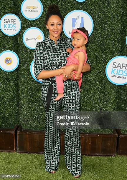 Tamera Mowry and Ariah Talea Housley attend Safe Kids Day at Smashbox Studios on April 24, 2016 in Culver City, California.