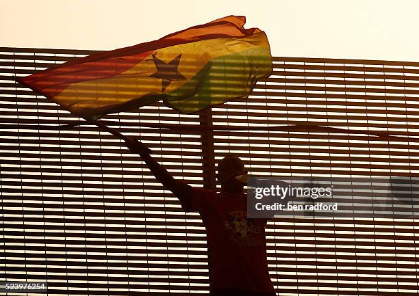 Ghana fan waving his flag during the African Cup of Nations 2008 Group A match between Guinea and Morocco at the Ohene Djan Stadium in Accra, Ghana,...