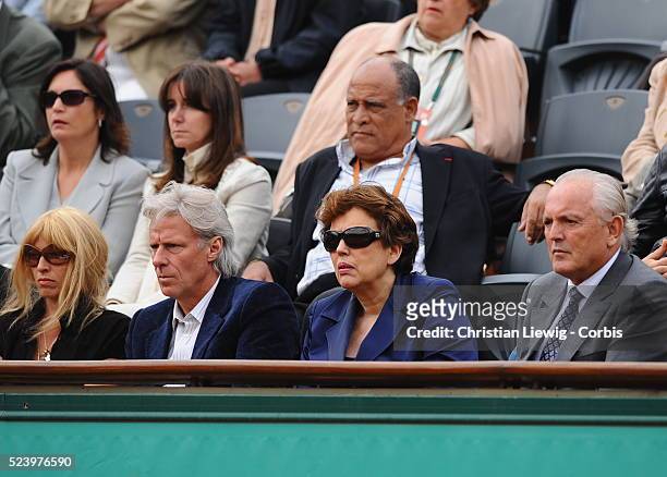 Patricia Ostfeld, Bjorn Borg, French Sports and Youth Minister Roselyne Bachelot and French Tennis Federation President Christian Bimes during the...