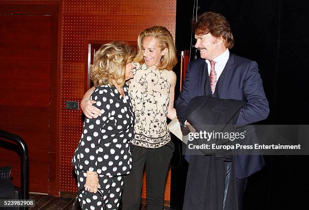 Maria Teresa Campos, Rocio Carrasco and Bigote Arrocet attend the presentation of the Rocio Jurado stamp in the 10th anniversary of her death at the...