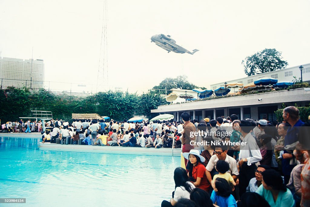 Vietnamese refugees crowd US Embassy in Saigon day before Fall of saigon April 1975